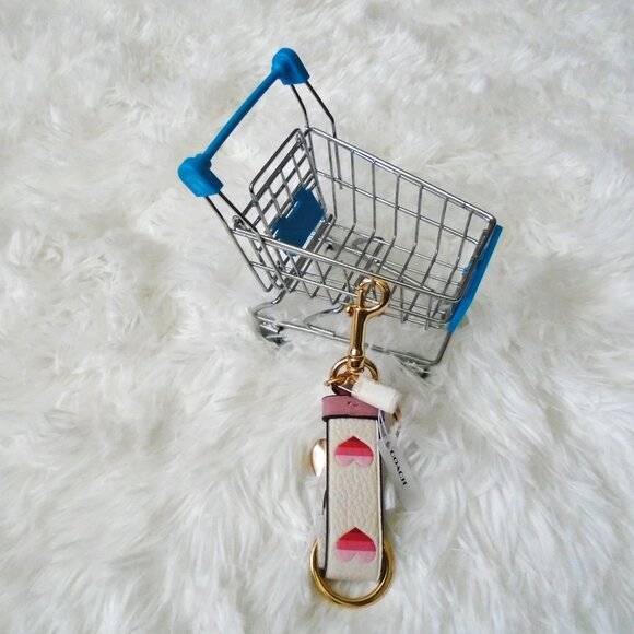 Coach Trigger Snap Bag Charm with Stripe Heart Print - Picture 9 of 11